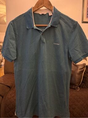 Calvin Klein Men’s Teal Striped Polo